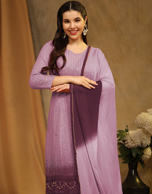 Traditional Function Wear Faux Georgette Suit Collection Purple Faux Georgette Sharara Straight Back View